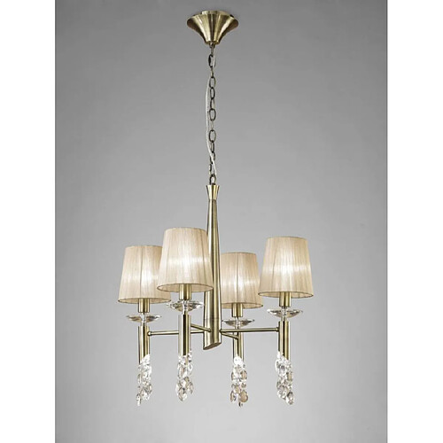 Luminaire Center Suspension Tiffany 4+4 Ampoules E14+G9, laiton antique avec Abat jour bronzes & cristal transaparent