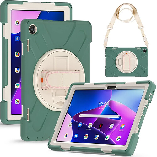 Coque en silicone anti-chocs avec dragonne, béquille et bandoulière pour votre Lenovo Tab M10 (Gen 3) TB-328FU/TB-328XU - vert émeraude