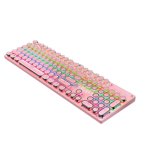 General Clavier de jeu mécanique, 104 touches rondes rétro punk avec claviers filaires USB rétroéclairés RVB arc-en-ciel pour jeu et bureau, pour ordinateur portable Windows PC Mac(rose)