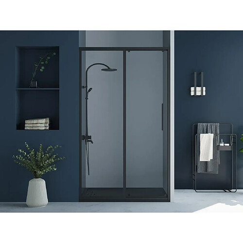 Vente-Unique Porte de douche coulissante noir mat style industriel - 120 x 195 cm - TORONI