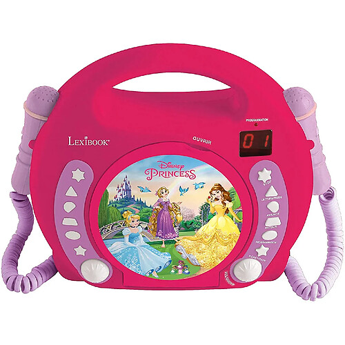 Lexibook Lecteur CD pour enfant avec 2 microphones à piles Disney Princesses Raiponce rose