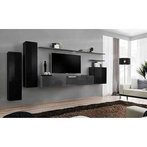 Paris Prix Meuble TV Mural Design Switch I 330cm Noir & Gris