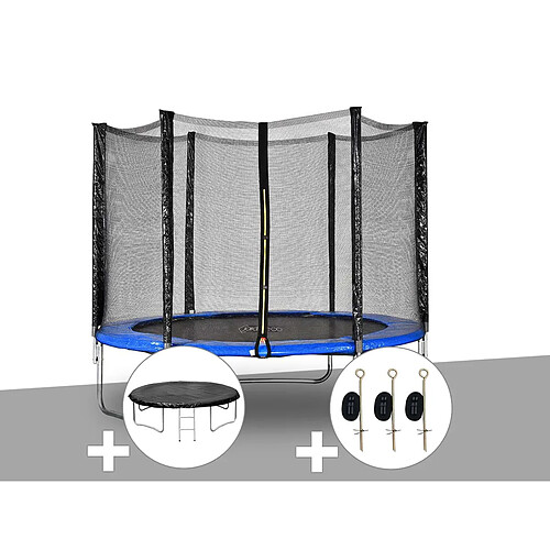 JARDIéco Kit trampoline Jardideco Atlas Ø 2,44 m Bleu + Bâche de protection + Kit d'ancrage