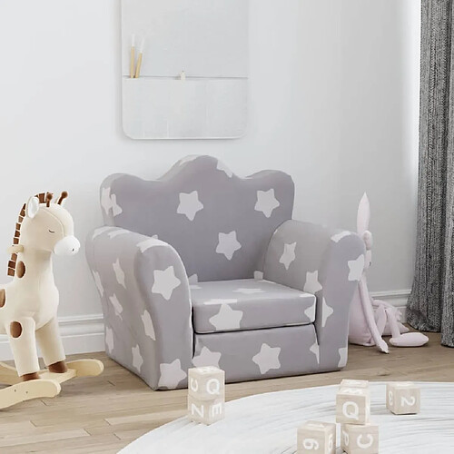 vidaXL Canapé-lit pour enfants gris clair avec étoiles peluche douce