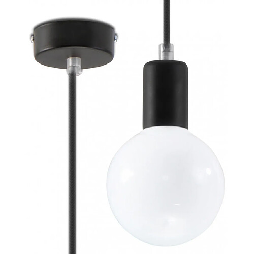 Luminaire Center Suspension EDISON acier/corde en textile noir hauteur 100 Cm