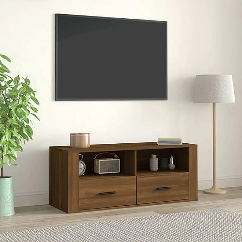 Maison Chic Meuble TV scandinave - Banc TV pour salon Chêne marron 100x35x40 cm Bois d'ingénierie -MN94208