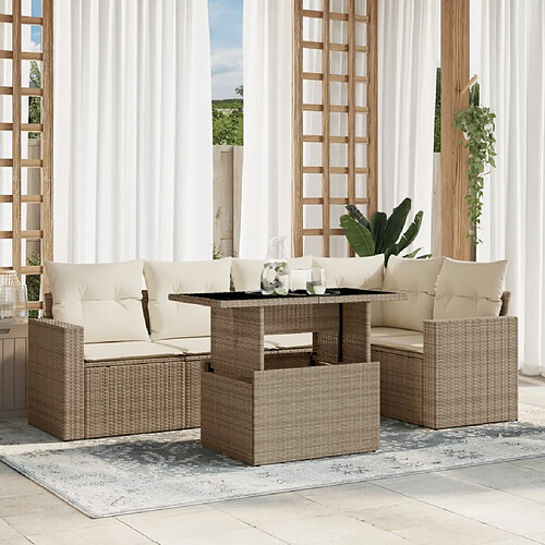 vidaXL Salon de jardin avec coussins 6 pcs beige résine tressée