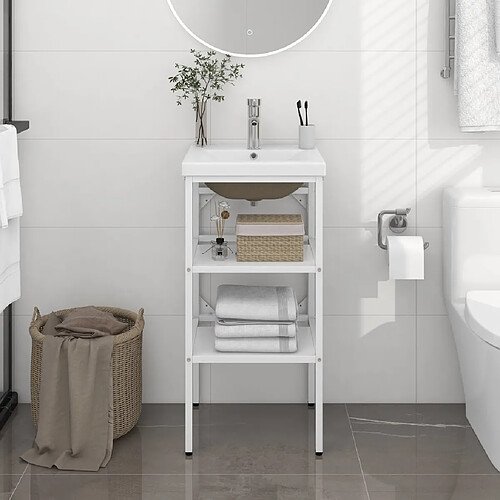 vidaXL Cadre de lavabo de salle de bain vasque à encastrer Blanc Fer