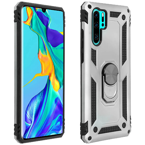 Avizar Coque Huawei P30 Pro Bi matière Rigide Souple Bague Support Vidéo Argent