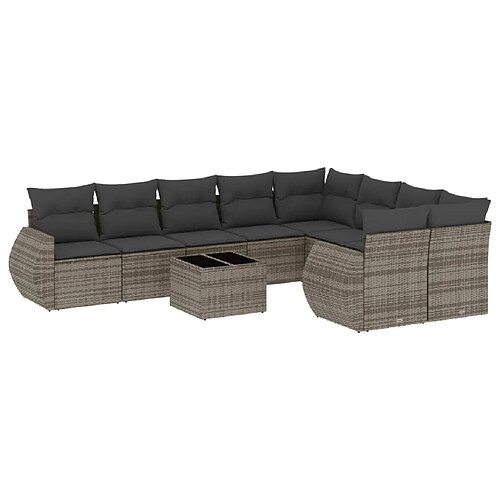 Maison Chic Salon de jardin avec coussins 10 pcs | Ensemble de Table et chaises | Mobilier d'Extérieur gris résine tressée -GKD38189