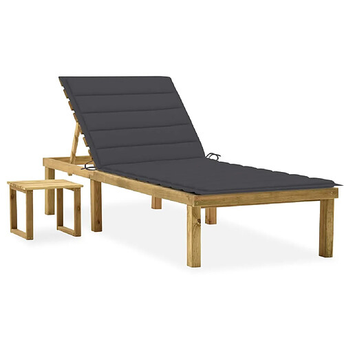 Maison Chic Chaise longue de jardin avec table et coussin | Bain de soleil Relax | Transat Pin imprégné -GKD38401