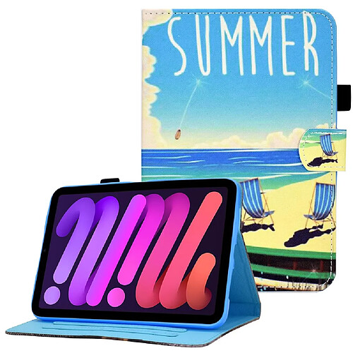 Etui en PU ligne de couture avec support et porte-cartes plage d'été pour votre Apple iPad mini (2021)