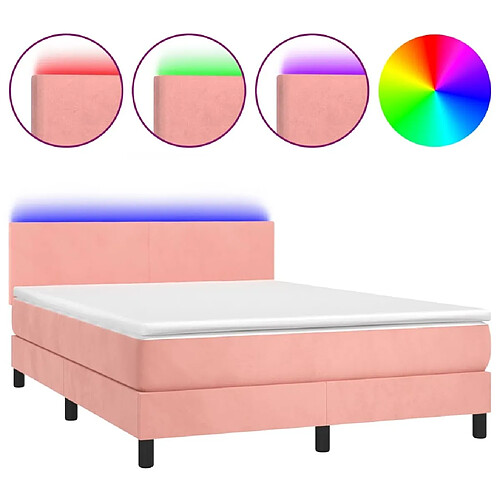 Maison Chic Lit adulte- Lit + matelas,Sommier à lattes de lit avec matelas LED Rose 140x200cm Velours -GKD17271