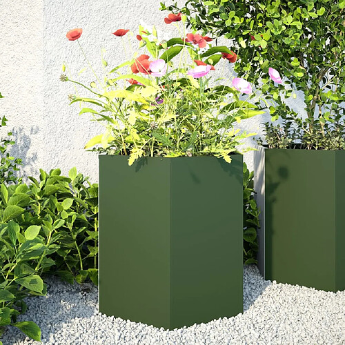 vidaXL Jardinières 2 pcs vert olive hexagone 46x40x45 cm acier