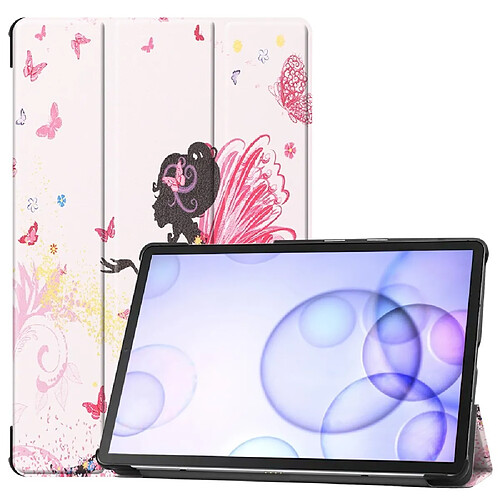 Etui en PU impression de modèle tri-fold avec support fille et papillons pour votre Samsung Galaxy Tab S6