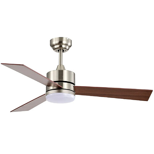 Ventilateur de plafond nickel KILIM, 3 pales réversibles, 18W LED 3000|4000|6500K, H40xP.107cm