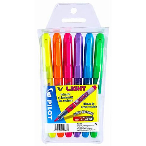 Surligneur Pilot V-Light couleurs assorties - Pochette de 6