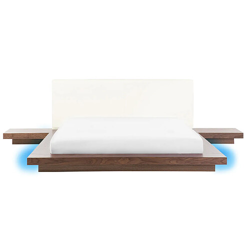 Beliani Lit avec tête de lit en similicuir marron avec LED 160 x 200 cm ZEN