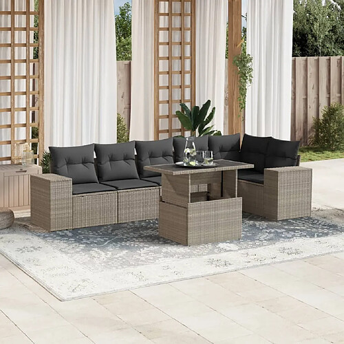 vidaXL Salon de jardin avec coussins 7 pcs gris clair résine tressée