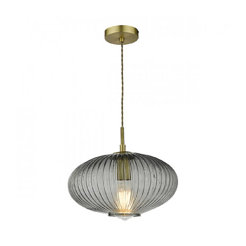 Luminaire Center Suspension Edmond Verre Laiton antique,vitrage côtelé fumé 1 ampoule 24,5cm