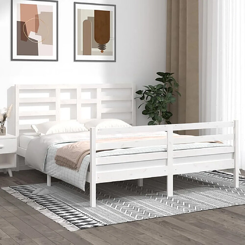 Maison Chic Lit adulte - Lit simple Cadre de lit,Structure du lit Contemporain Blanc Bois massif 160x200 cm -MN41160