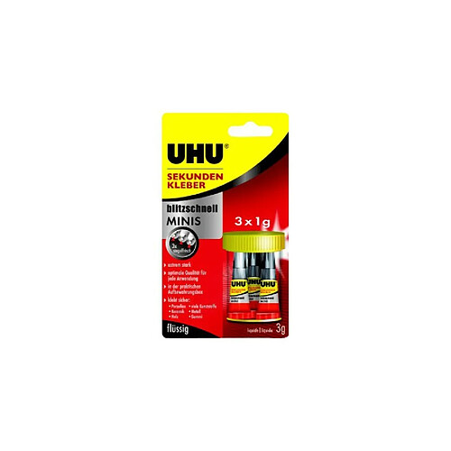 UHU Lot de 3 Mini Tubes 1g Colle Liquide Instantanée (Par 10)