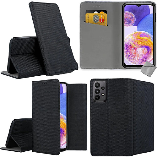 Htdmobiles Housse pour Samsung Galaxy A23 4G / 5G - etui coque pochette portefeuille + verre trempe - NOIR MAGNET