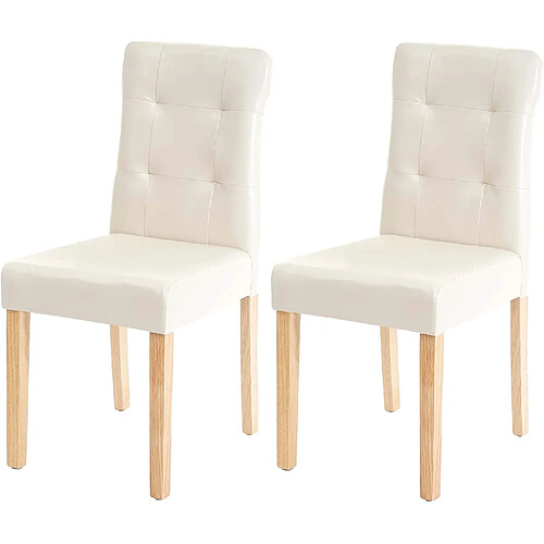 Decoshop26 Lot de 2 chaises en synthétique crème pieds en bois clair CDS04443