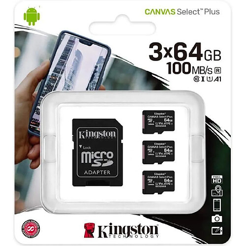 Carte mémoire microSDXC Kingston Canvas Select Plus 64 Go Classe 10 UHS-I (3x 64 Go)