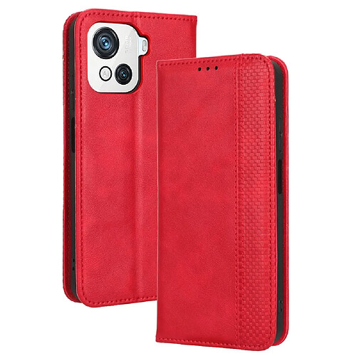 Etui en PU texture rétro, absorption magnétique avec support pour votre Blackview Oscal C80 4G - rouge