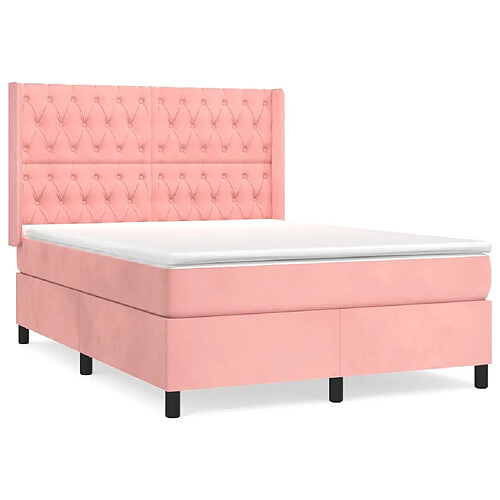 Maison Chic Lit adulte- Lit + matelas,Sommier à lattes de lit avec matelas Rose 140x190 cm Velours -GKD54001