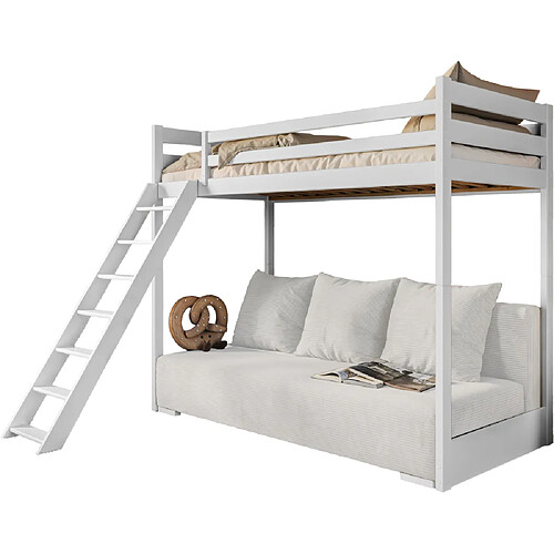 Kids Literie LIT MEZZANINE ET CANAPE SAFINO 90 x 200 / 140 x 200 Blanc - blanc