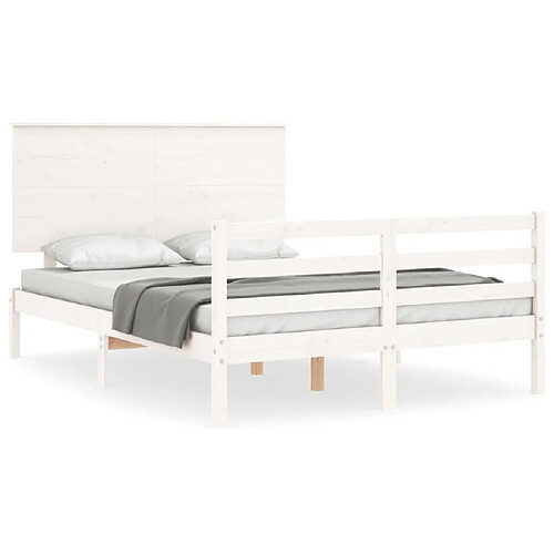 Maison Chic Cadre/structure de lit avec tête de lit pour adulte - Lit Moderne Chambre blanc 140x190 cm bois massif -MN72814