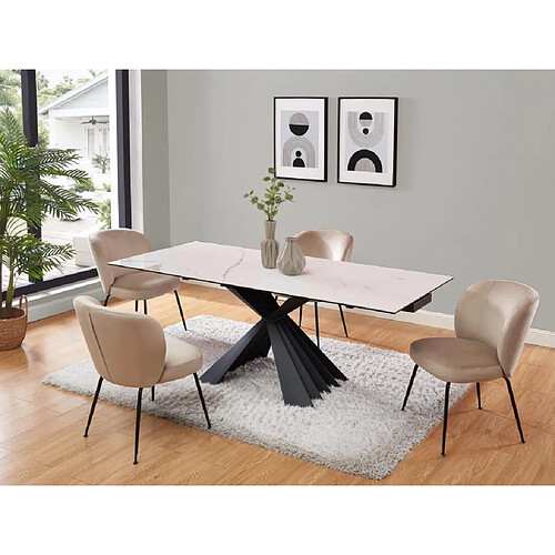 Table à manger extensible 4 à 8 personnes en céramique et métal - Effet marbre blanc et noir - BEKIM de Pascal MORABITO