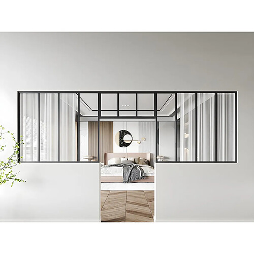 Vente-Unique Lot de 2 verrières atelier avec imposte en aluminium thermolaqué - 2 x L120 x H105 + L83 x H40 cm - Noir - BAYVIEW