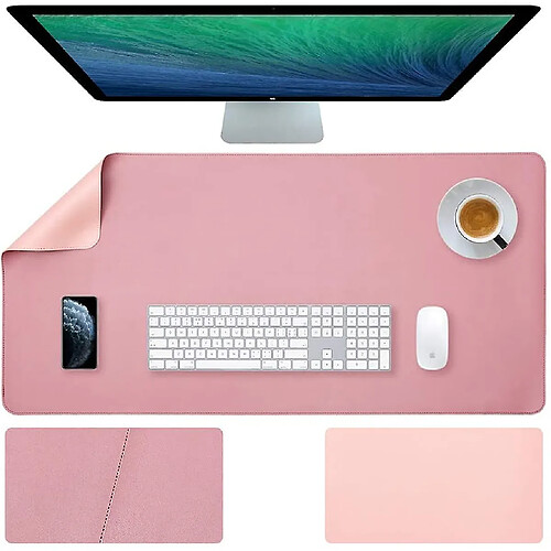 Universal Pad de bureau, 36 X17 Cuir Desk Mat Mouse Pad, accessoires de bureau de bureau, Bureau d'écriture Blotteur, utilisation à double côté violet / rose