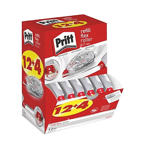 Pack de 12 + 4 correcteurs à sec rechargeables Flex Roller Pritt largeur 4,2 mm - longueur 12 m