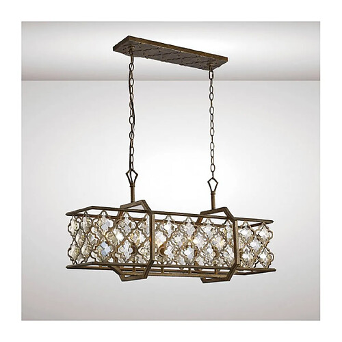 Luminaire Center Suspension Indie 6 Ampoules E14 Rectangle Mocha/Teak Plated cristal