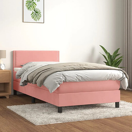 vidaXL Sommier à lattes de lit avec matelas Rose 100x200 cm Velours