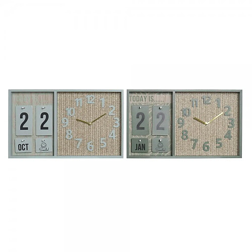 Look & Feel Horloge Murale DKD Home Decor polypropylène Vert Menthe Bois MDF (2 pcs) (40 x 5 x 24 cm)