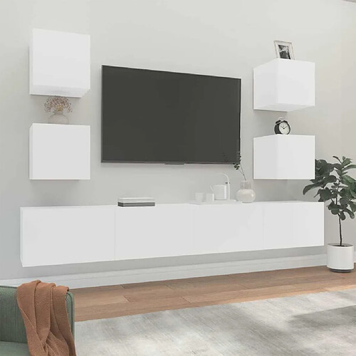 Maison Chic Ensemble de meubles TV 6 pcs | Banc TV Moderne pour salon | Meuble de Rangement - Blanc Bois d'ingénierie -MN41456