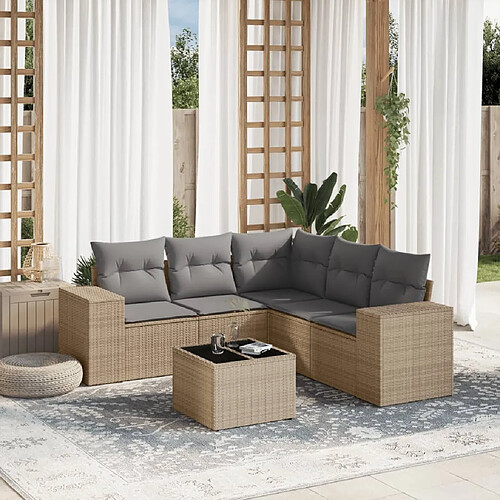 vidaXL Salon de jardin avec coussins 6 pcs beige résine tressée