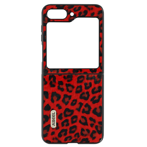 Coque pour Samsung Galaxy Z Flip 5 Cuir Véritable Motif Léopard Rouge Abeel