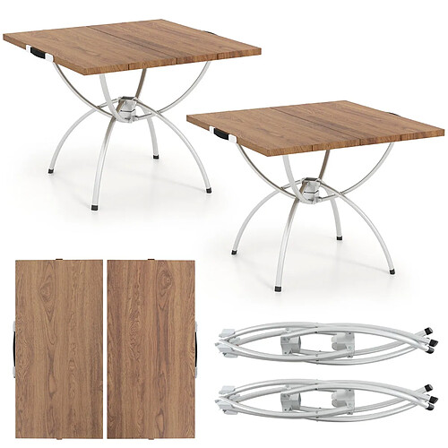 Helloshop26 Lot de 2 tables de camping pliantes avec cadre en aluminium table de pique-nique extensible portable avec plateau à imitation bois café 20_0008772