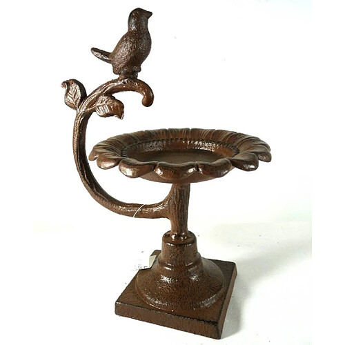 L'Héritier Du Temps Bénitier Façon Bain Oiseaux ou Mangeoire Intérieure Extérieure en Fonte Patinée Marron 15x19x25cm