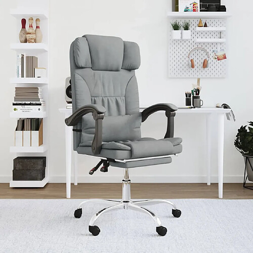 vidaXL Fauteuil de massage inclinable de bureau Gris clair Tissu