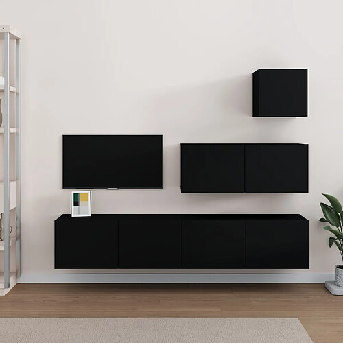 vidaXL Ensemble de meubles TV 4 pcs Noir Bois d'ingénierie