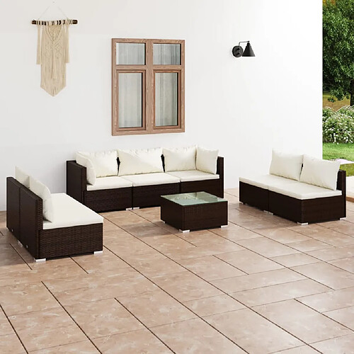 vidaXL Salon de jardin 8 pcs avec coussins Résine tressée Marron