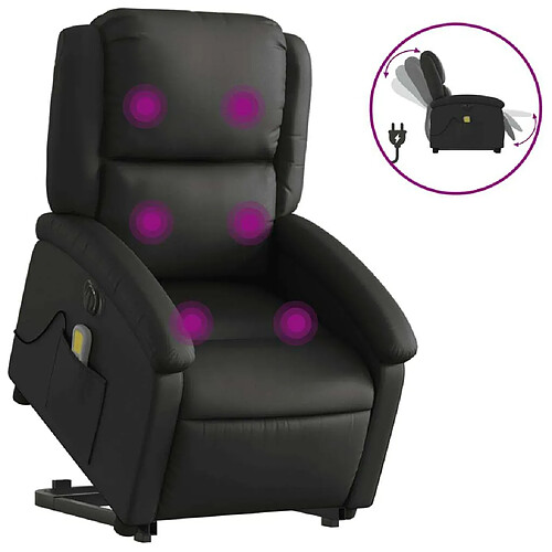 Maison Chic Fauteuil Relax pour salon, Fauteuil inclinable de massage électrique noir cuir véritable -GKD57130