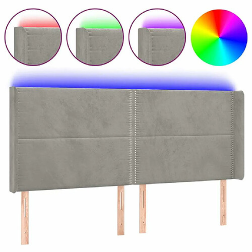 Maison Chic Tête de lit moderne à LED lumineuse pour chambre - Décoration de lit Gris clair 163x16x118/128 cm Velours -MN90139